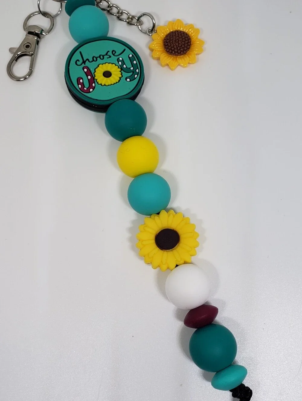 Handmade Sunflower Choose Joy Silicone Focal Beaded Keychain